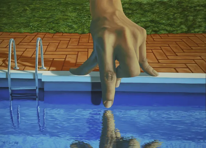 ¡Está helada!, 2023. Acrílico sobre lienzo, 72 × 100 cm. Trillizos Torres Pacheco.
