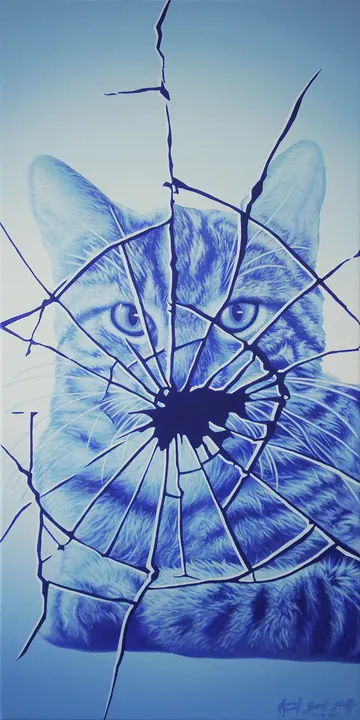 Gato, 2023. Acrílico sobre lienzo, 60 × 30 cm. Trillizos Torres Pacheco.