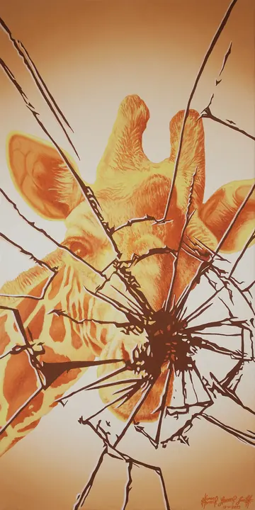 Jirafa, 2023. Acrílico sobre lienzo, 60 × 30 cm. Trillizos Torres Pacheco.