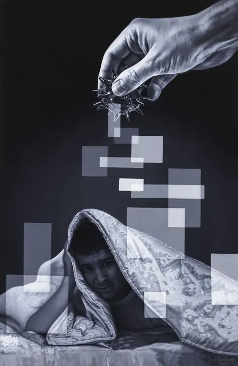 La costra, 2020. Acrílico sobre lienzo, 100 × 65 cm. Trillizos Torres Pacheco.