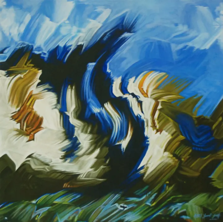 La puerta, 2020. Acrílico sobre lienzo, 25 × 25 pulg.. Trillizos Torres Pacheco.