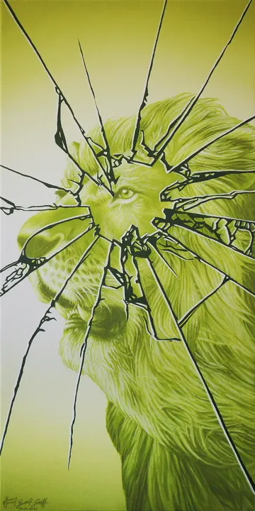 León, 2023. Acrílico sobre lienzo, 60 × 30 cm. Trillizos Torres Pacheco.