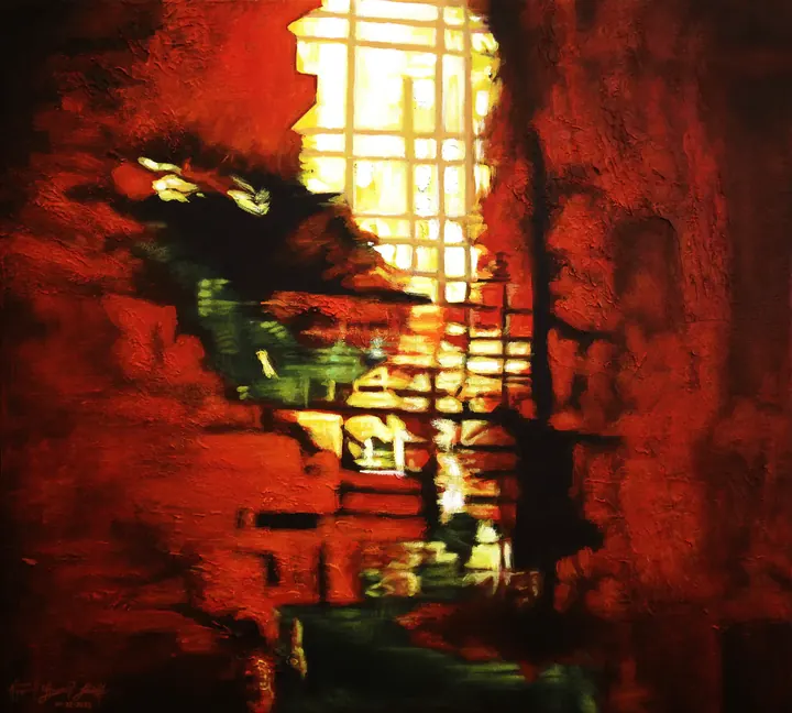 Vivo, 2022. Acrílico sobre lienzo, 18 × 20 pulg.. Trillizos Torres Pacheco.